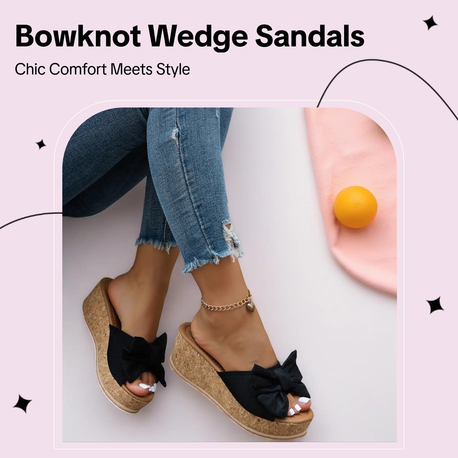 Women's Cute Bowknot Leopard Print Wedge Sandals, Casual Fashion Slip-On Wedges, Summer Trendy Shoes, Beach Daily Wear