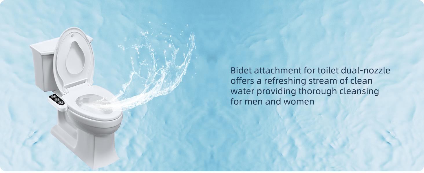 Hibbent Toilet Seat Bidet with Self Cleaning Dual Nozzle, Hot and Cold Water Spray Non-Electric Mechanical Bidet Toilet Attachment for Rear or Female Washing, Black