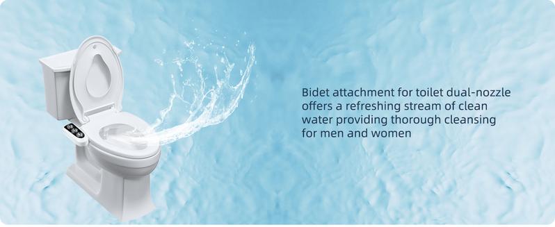 Hibbent Toilet Seat Bidet with Self Cleaning Dual Nozzle, Hot and Cold Water Spray Non-Electric Mechanical Bidet Toilet Attachment for Rear or Female Washing, Black