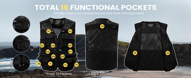 Gihuo OlympinA Men's Fishing Vest with 16 Pockets for Outdoor Work Safari Travel & Photography Breathable Sleeveless Jacket for Spring Summer Fall Adjustable Waistcoat in Beige Army Green Gihuo OlympinA Men's Fishing Vest with 16 Pockets for Outdoor Work Safari Travel & Photography Breathable Sleeveless Jacket for Spring Summer Fall Adjustable Waistcoat in Beige Army Green