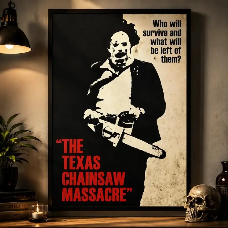 Dark Horror Silhouette Canvas Print - Retro Slasher Artwork, Hanging Home Decor for Bedroom & Man Cave