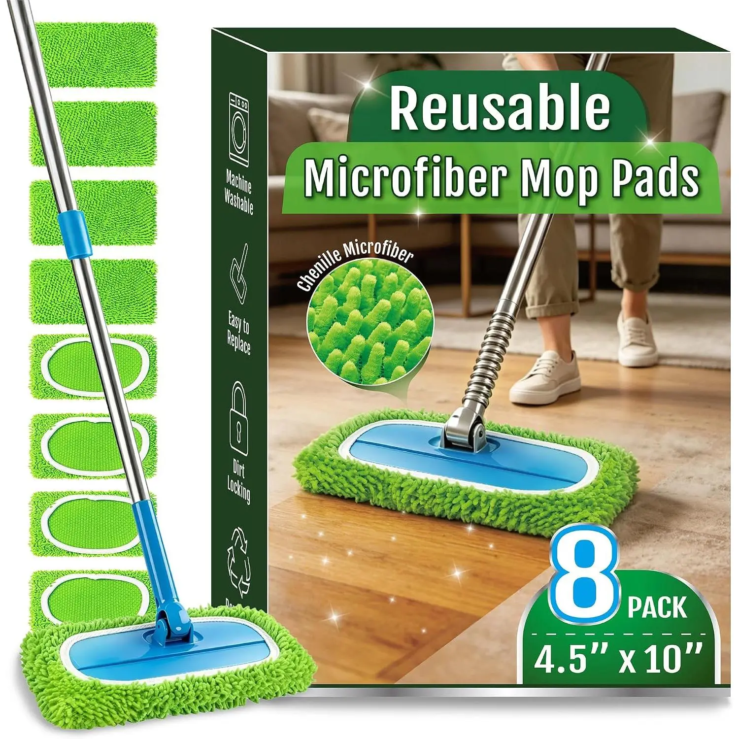 8 Pack Microfiber  Mop Pads for  Sweeper