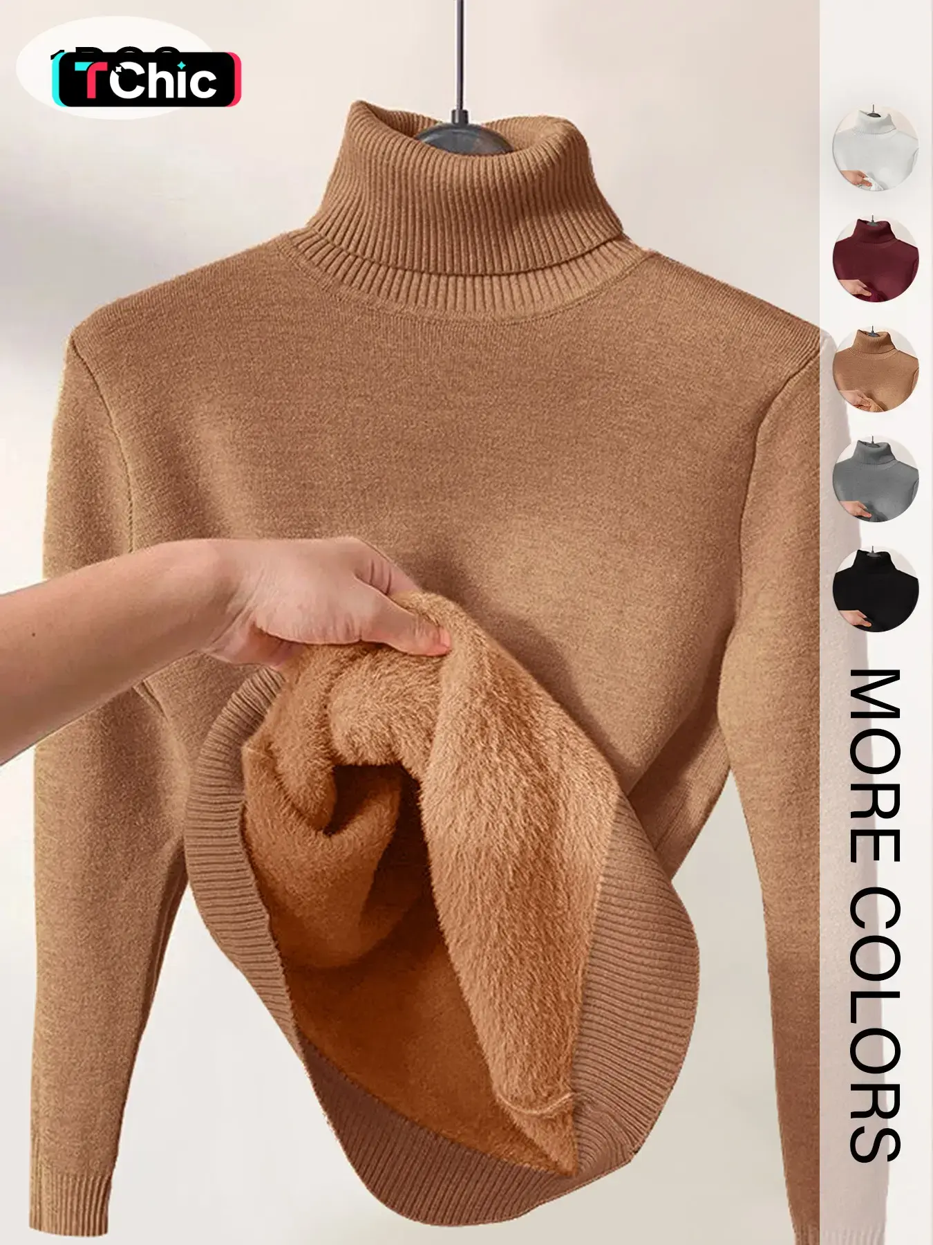 【Black Friday】Women's Solid Thermal Lined Drop Shoulder High Neck Sweater, Casual Solid Long Sleeve Jumper For Daily Outdoor Wear, Women Knit Top for Fall & Winter