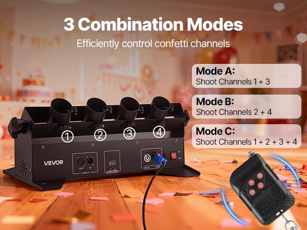 Electric Confetti Cannon Machine, High Output 4-Shot Confetti Launcher, DMX512, Manual Remote Control, Portable Confe-tti Shooter for Wedding Christmas DJ Party Event Show Stage Nightclub