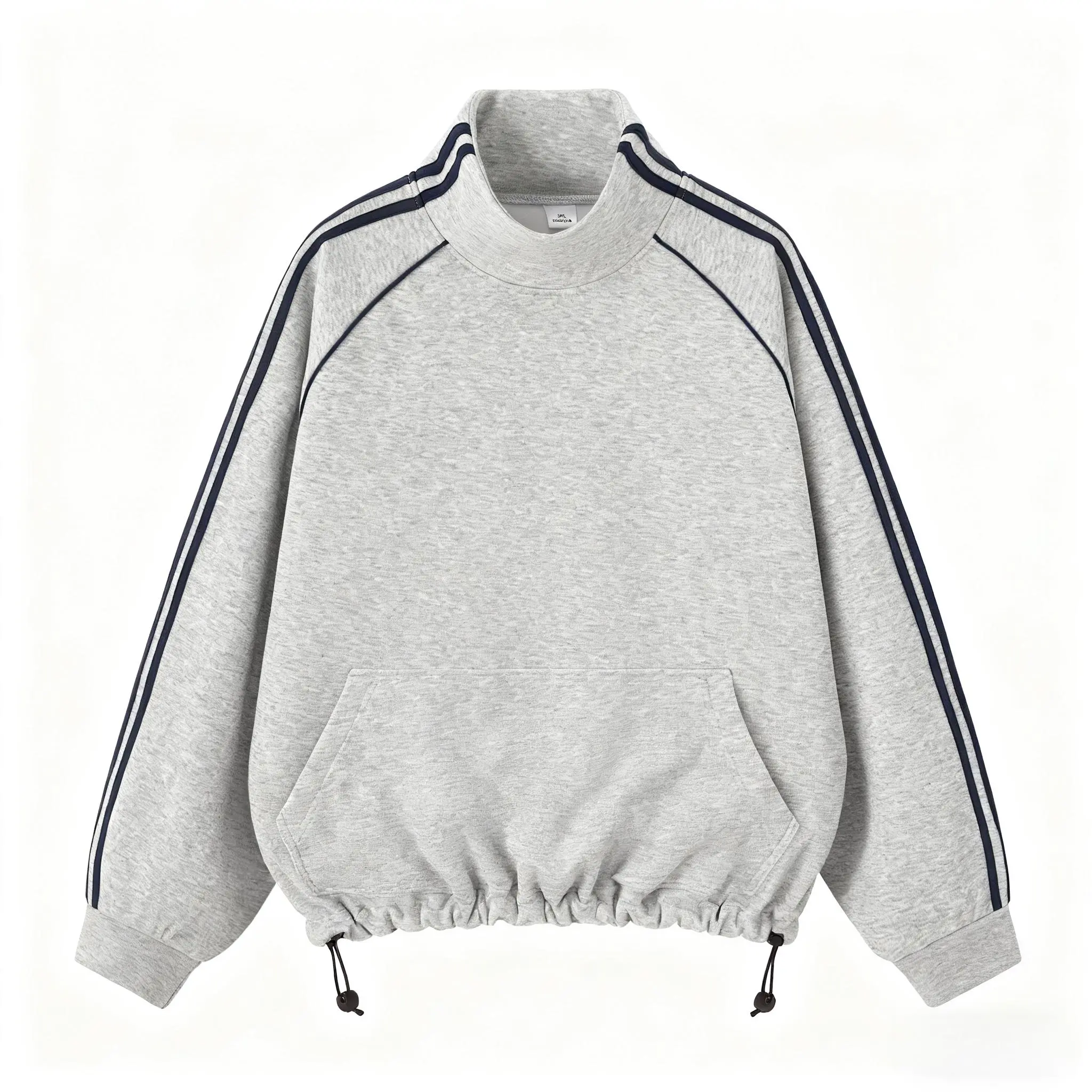 Women's Cotton Oversized Striped Fleece Hoodie Sweatshirt - Longsleeve Loose-Fit Pullover Top with Stand Collar, Pockets, Thumb-Hole Cuffs, Style-Focused Warm Chic Casual Everyday Wear, Color-Sorted Wash