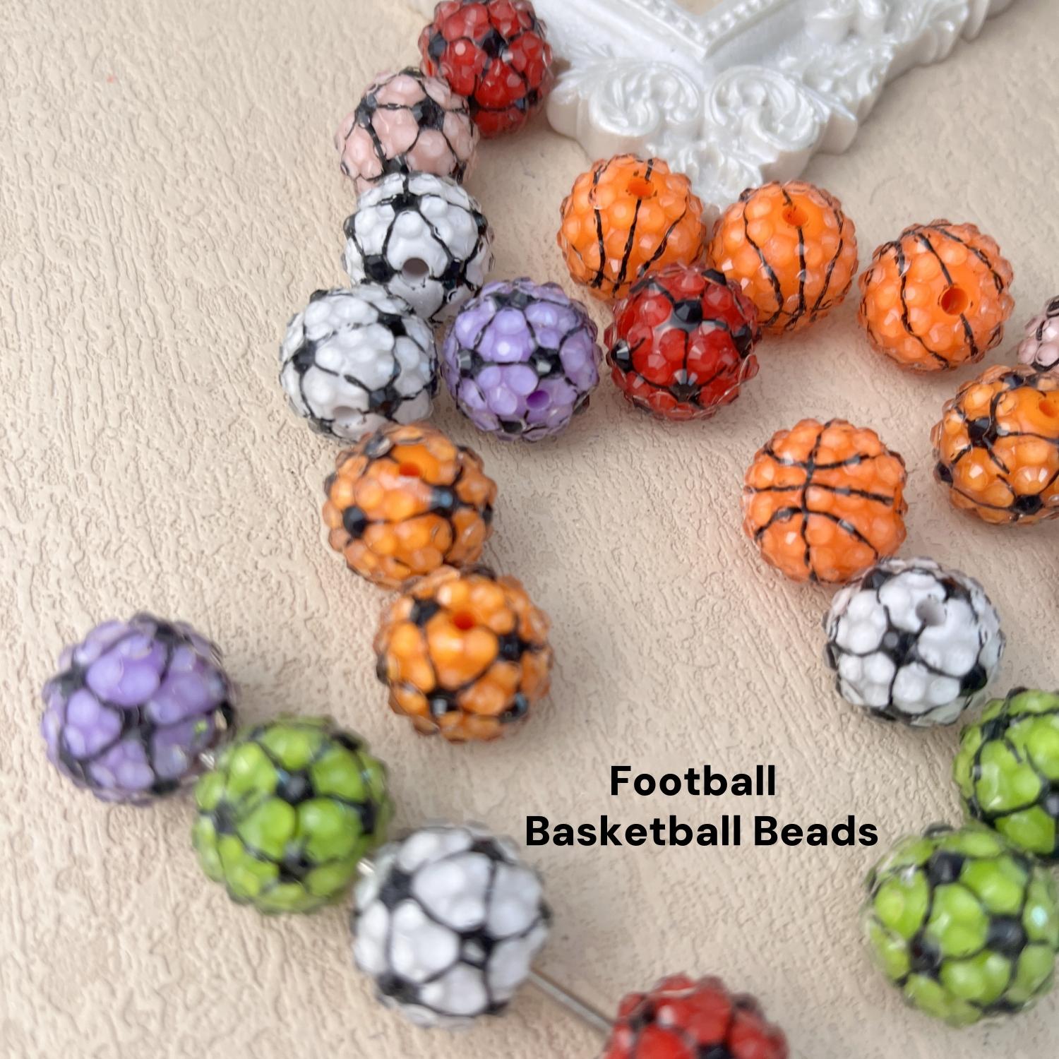 10PCS Sports Ball Acrylic Beads, Sports Theme Rhinestone Bead, Soccer Baseball Basketball Loose Spacer Beads Bulk for Jewelry Making Bracelets Necklaces Earrings DIY Crafts Supplies