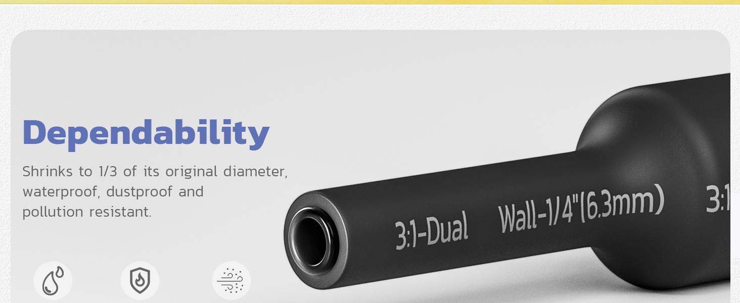 haisstronica 3:1 Heat Shrink Tubing Kit, Adhesive Lined Marine Resistant Grade Shrink Wrap - 1.75"length 6 Size Perfect for Home and Industrial, 1/8"-3/4" 220PCS - Black, Red