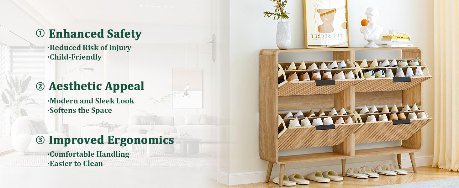 Giratree 47" Fluted Large Shoe Cabinet with 4 Flip Drawers, Slim Freestanding Shoe Cabinet Organizer, Narrow Shoes Storage Rack for Entryway, 5 Sturdy Legs