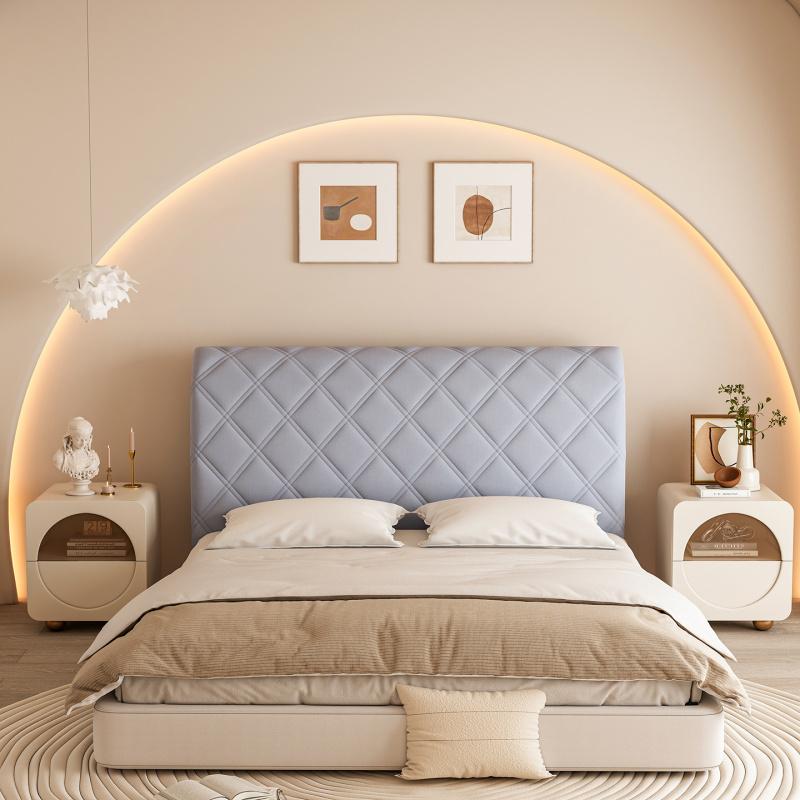 Diamond Grid Pattern Elastic Full Headboard Protector Cover, Polyester Material, Anti-Collision Dustproof Design, All Sizes, Soft Comfortable, Washable