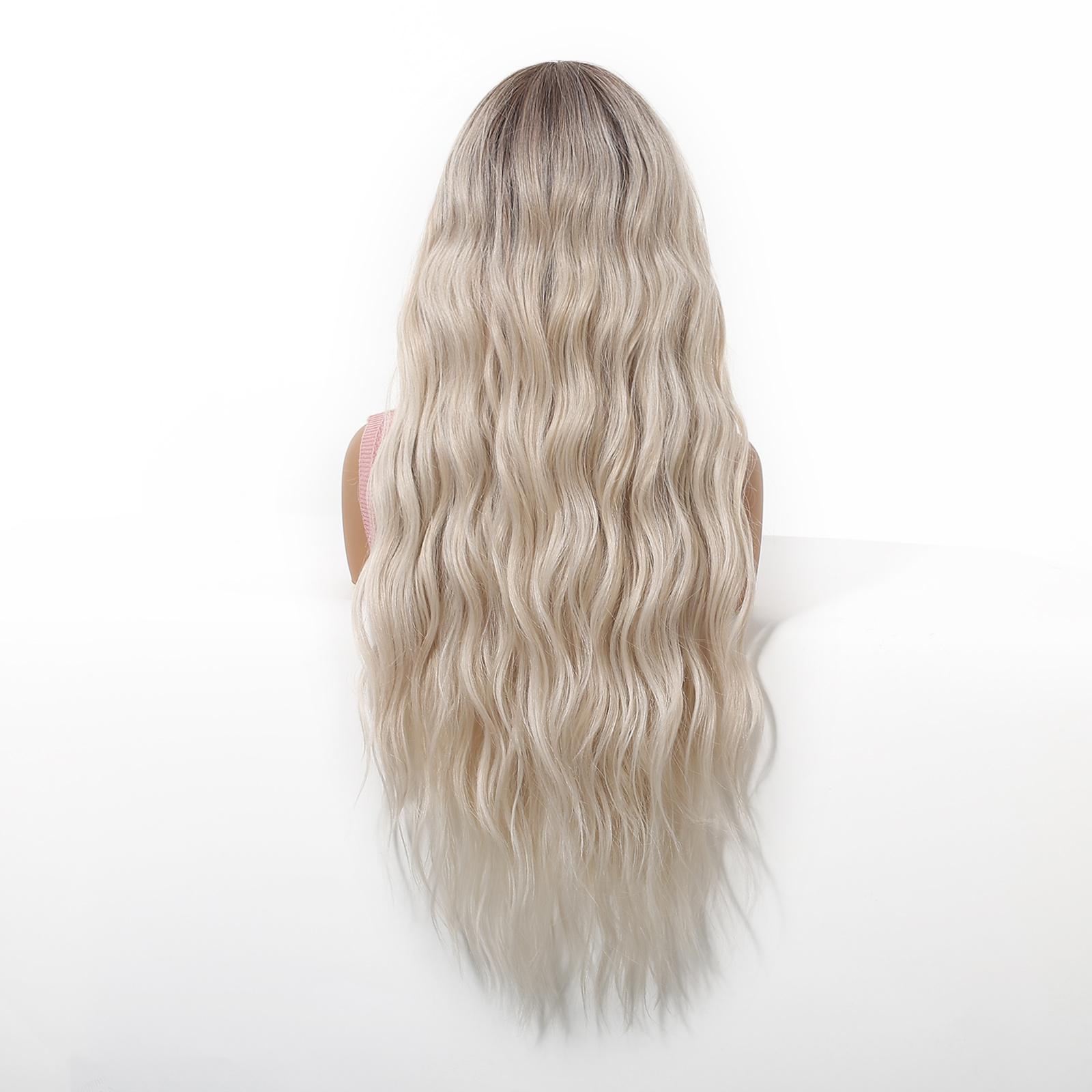 13x6 Lace Front 30 Inch Wig, Heat Resistant Synthetic Hair, Ash Brown Root Ombre Platinum Blonde Layered Long Wavy Wig, Natural Daily Style, Breathable & Easy to Wear, Versatile for Daily Commute, Beginner-Friendly