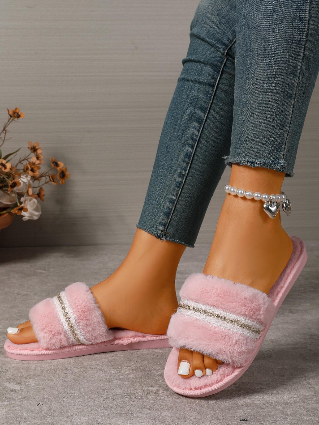 Fashion Home Plush Slippers for Women, Fall Winter Warm Short Fur Indoor Cute Soft Comfortable Slip-On Lazy Slippers