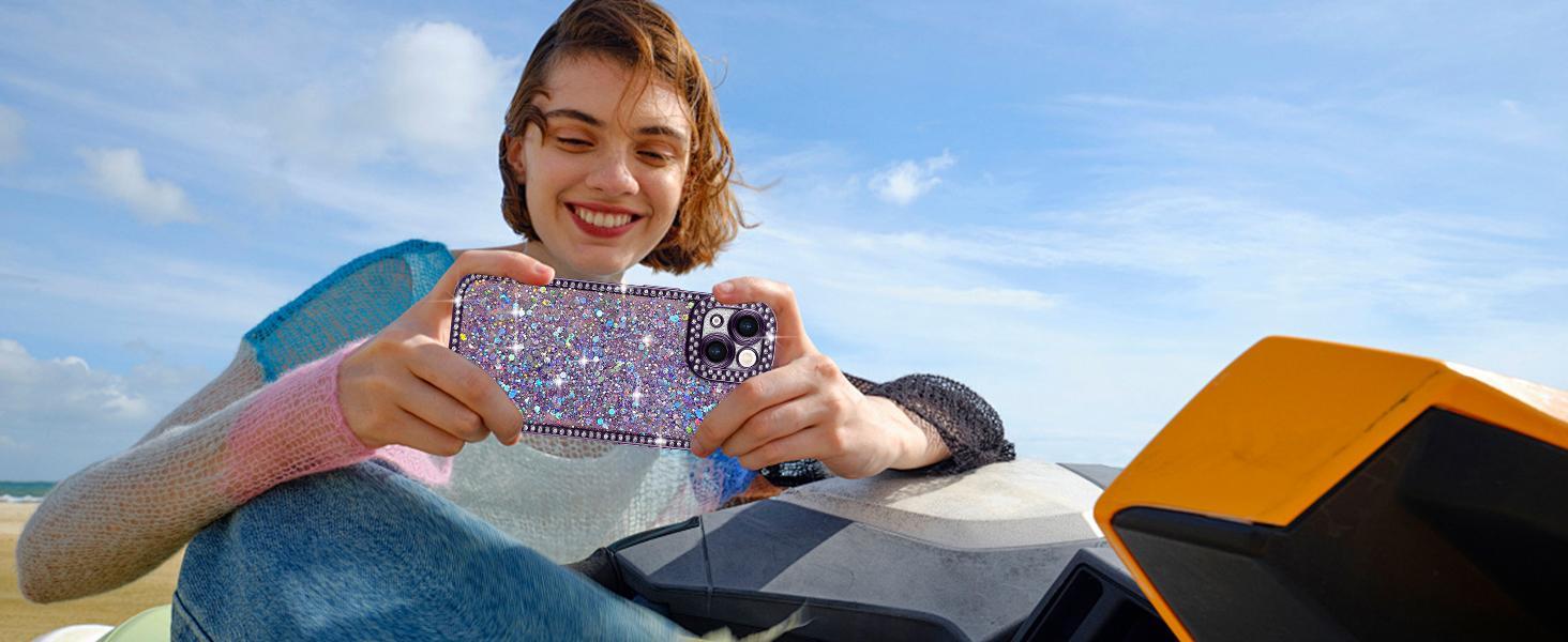 Lafunda for iPhone 13 Case Glitter, Luxury Shiny Bling Sparkly Phone Cover with Crystal Diamonds Rhinestone for Women Girls Soft TPU Slim Shockproof Protective Phone Case for iPhone 13 6.1", Pink