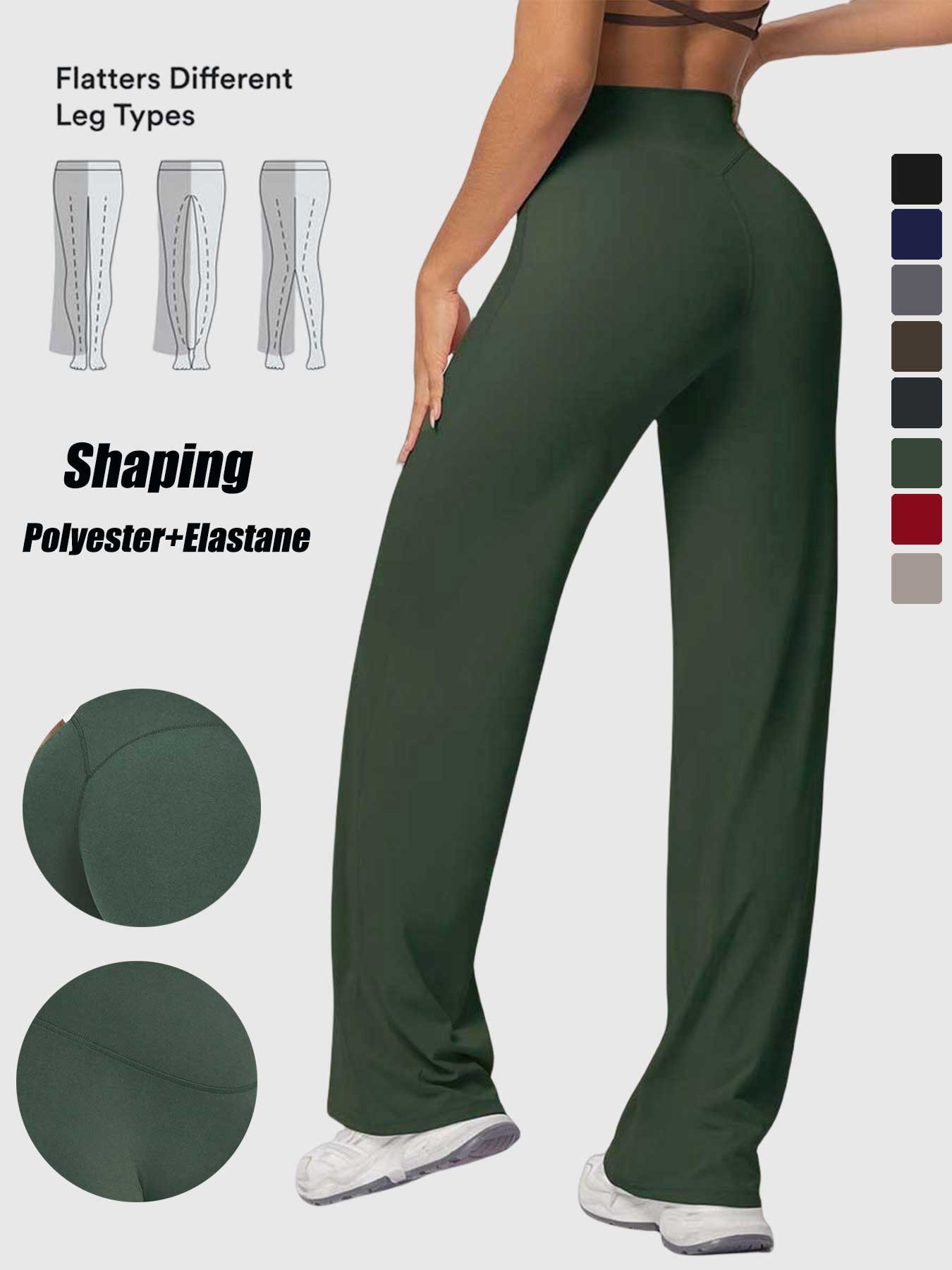 Women's High Waist Wide Leg Yoga Pants, Peach Butt Long Straight Leg Workout Pilates Fitness Quick-Dry Gym Wear, Polyester + Elastane, Athleisure Pants