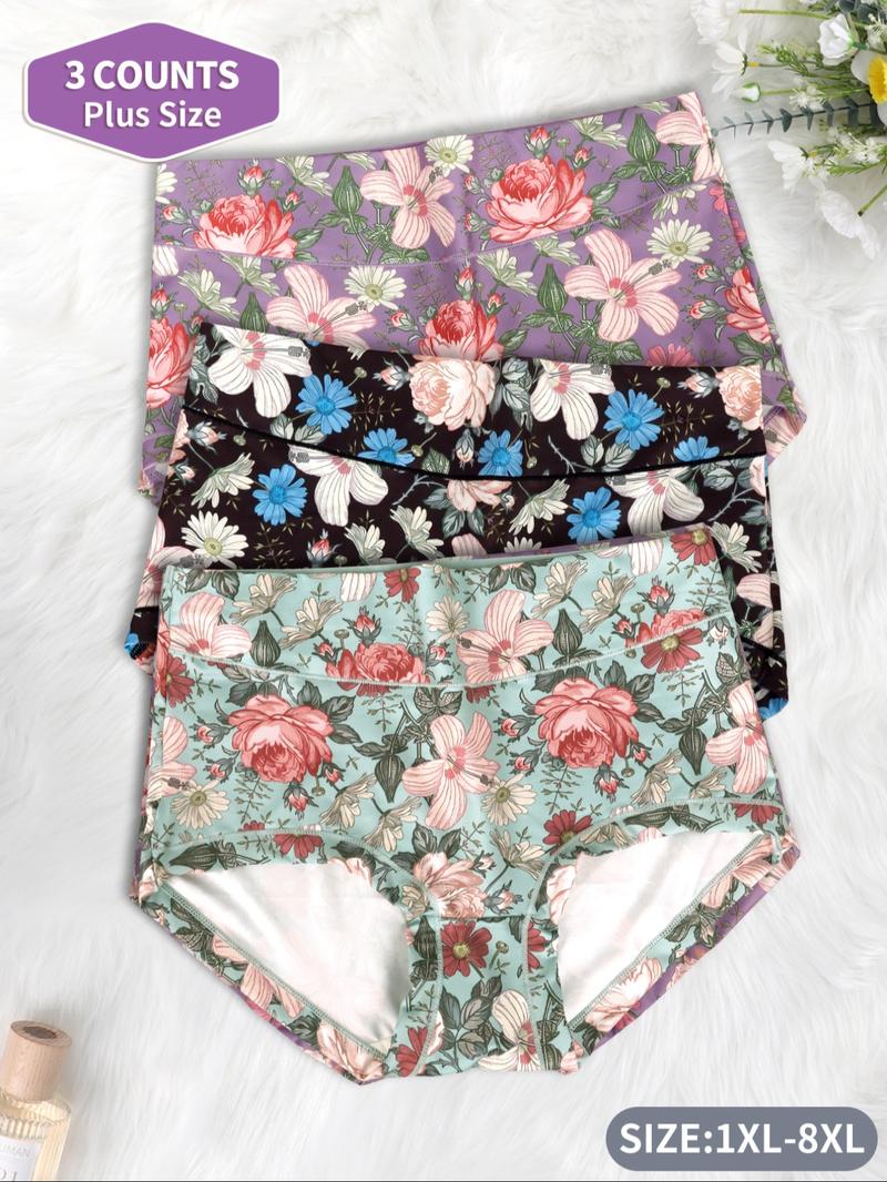 【Plus Size】 All Over Print Brief, Casual Comfy Breathable Panties, Casual Breathable Knicker for Daily Wear, Women's Underwear for All Seasons
