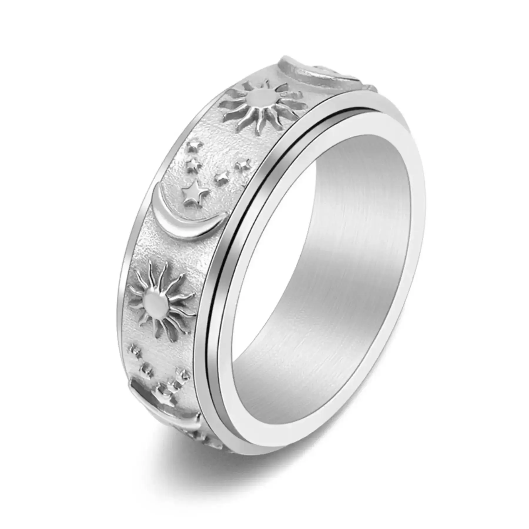 Unisex Spinner Ring, Rotating Stainless Steel Ring for Men & Women, Punk Gothic Witchy Jewelry with Spinning Band Design, Stylish Everyday Ring for Casual Outfits, Parties, Festivals & Gifting