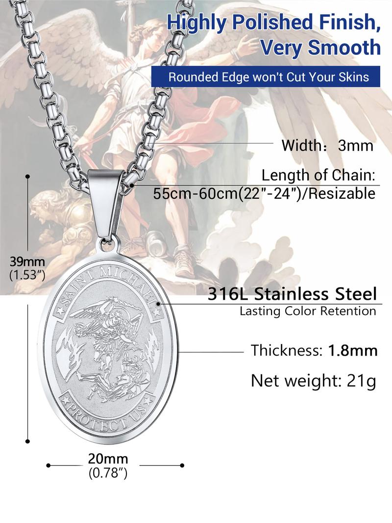 FatihHeart the Archangel Necklace Catholic Saint Pendant Necklace Stainless Steel