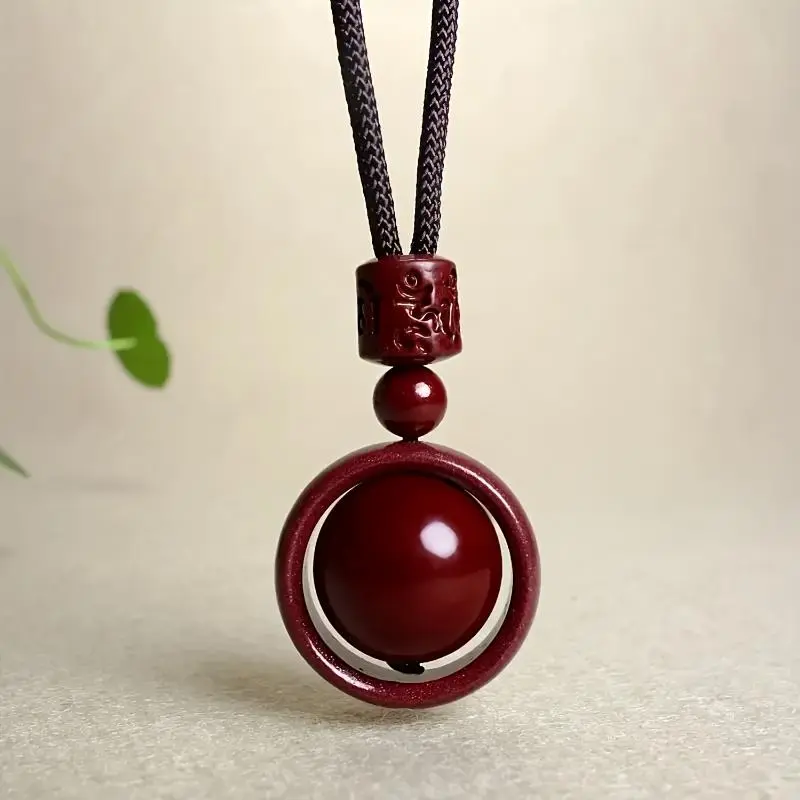 1pc Cinnabar Rotating Pendant - Purple Golden Sand Original Year Symbol Six True Characters Uncoated Natural Stone Necklace with Safety Clasp, Unisex Elegant Accessory