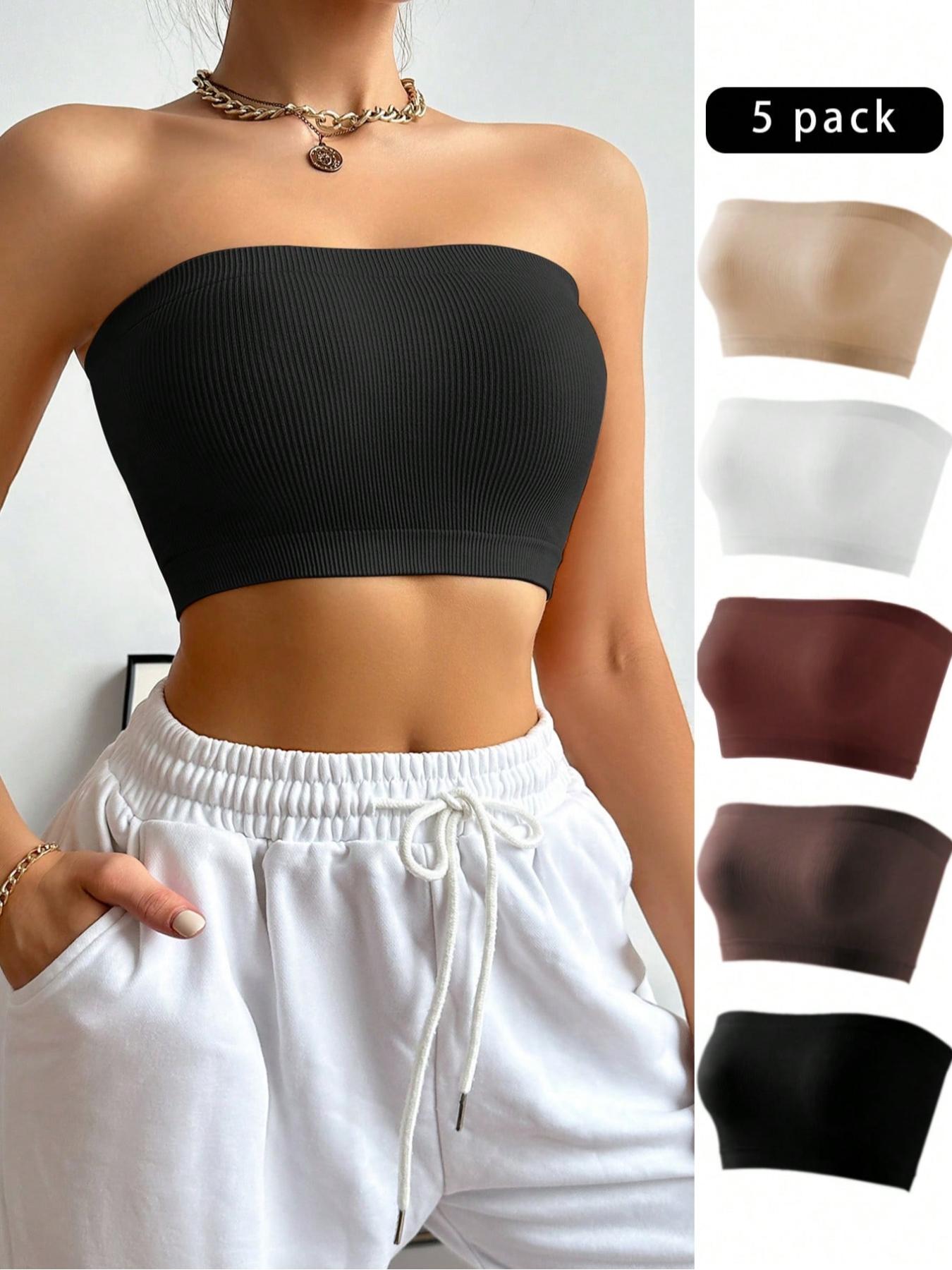 Women's Comfortable Ribbed Strapless Bra Set, 5-Pack Seamless Underwear for Daily Wear, Breathable & Soft Fabric