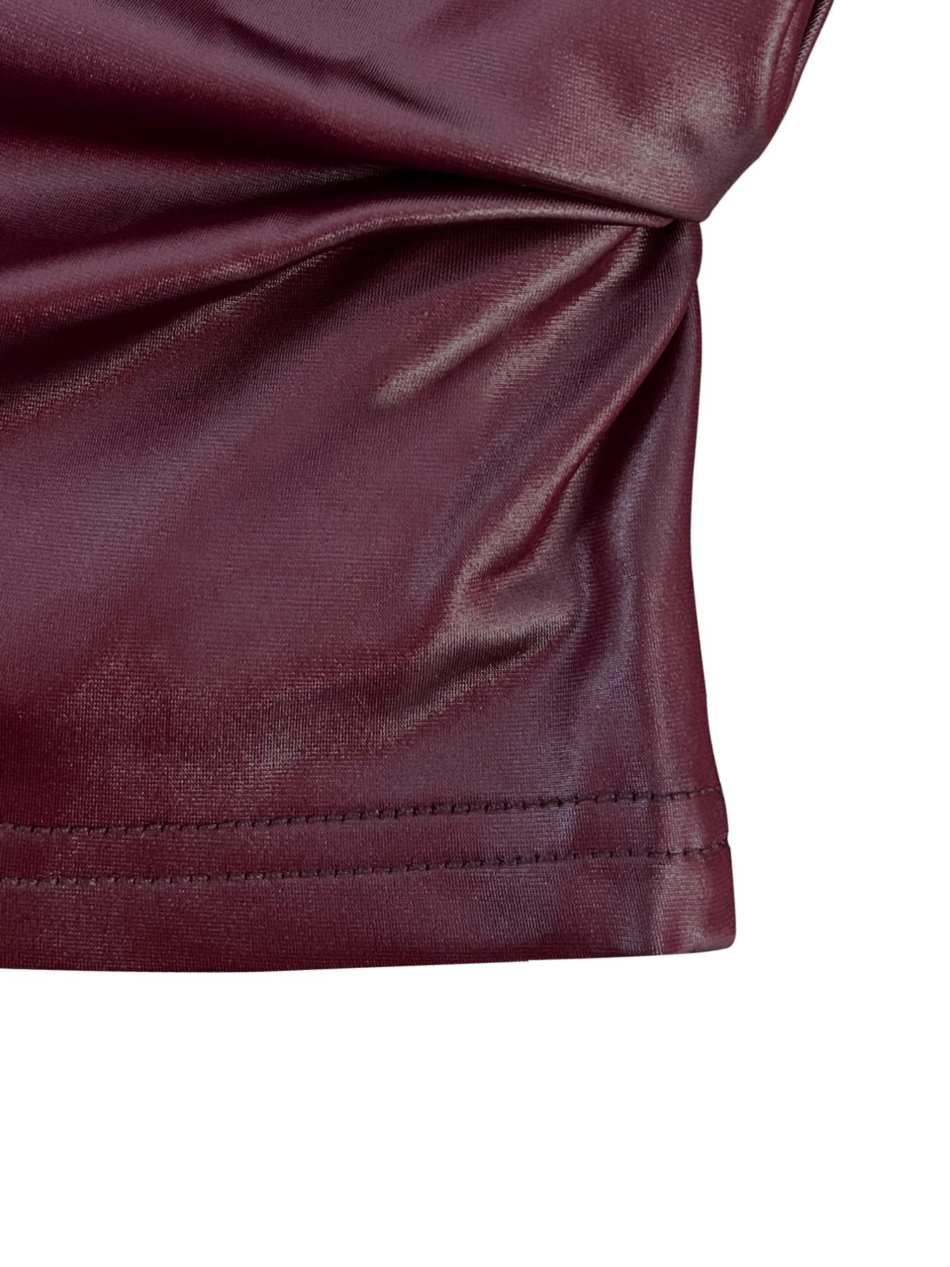 Women's solid color slim-fit sleeveless pleated faux leather dress, pleated design, fits the body shape, elastic waist, sexy midi dress.