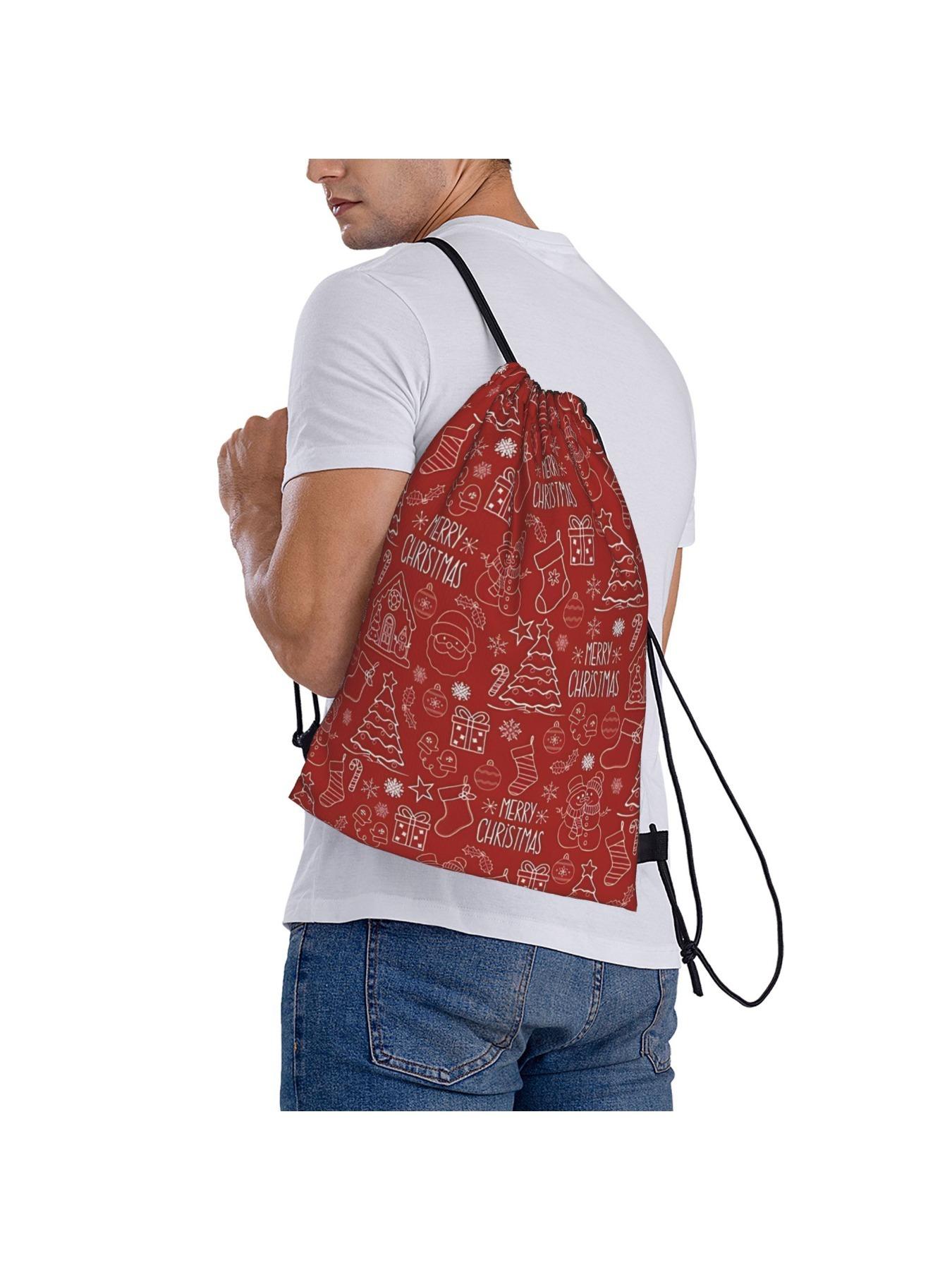 Christmas Backpack with Drawstring Closure, & Snowflake Design, Durable for Gym, School, Travel, Perfect Gift