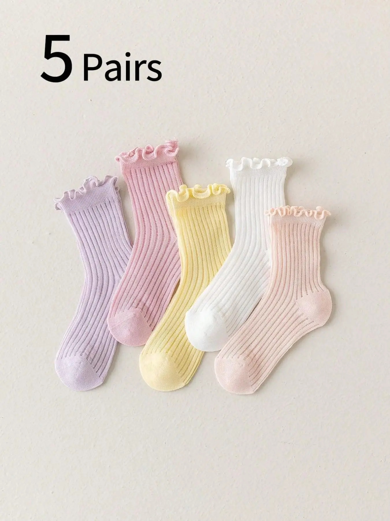 5 Pairs Girls' Thin Hollow Out Ankle Socks, Korean Style Sweet Girl Mid-Calf Socks, Comfortable and Stylish Footwear for Kids
