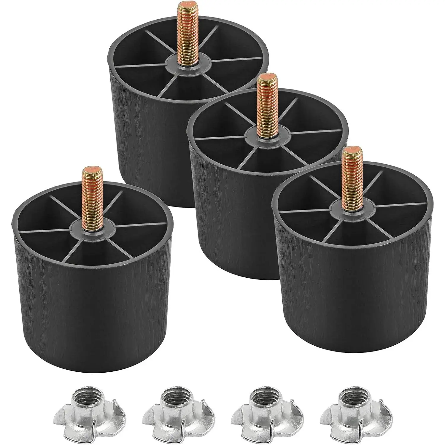 4pcs Plastic Furniture Legs 2" with T-Nuts, M8-1.25 Thread Bolt | Black Furniture Feet - Couch Feet Replacement - Sectional Sofa Legs - Please Check SIZE Before Purchasing