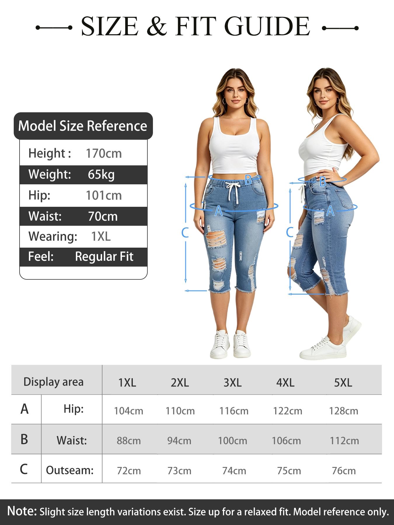 Women's Plus Size Distressed Ripped High-Waisted Capri Jeans, Drawstring Waist Denim Cropped Pants, Y2K Summer Streetwear Bottoms for Daily Wear, Comfortable Slim Fit Casual Trousers