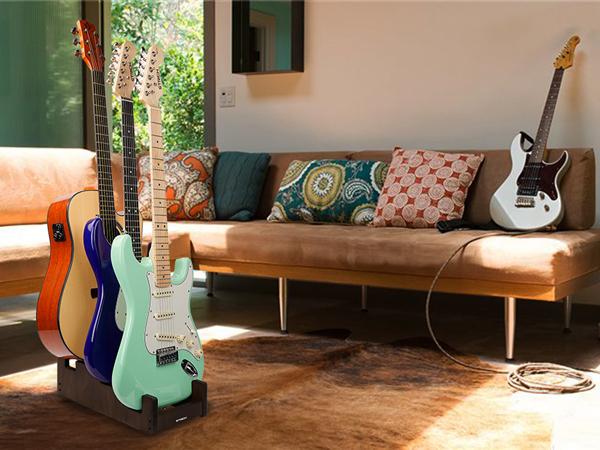 STRICH Wooden Guitar Stand for Multiple Guitars, 3-Holder, Front Display Space-Saving Floor Guitar Rack, Padded Multi Guitar Stand for Home, Studio, Stage, GS-3N (For 3 Acoustic/Electric/Bass) STRICH Wooden Guitar Stand for Multiple Guitars, 3-Holder, Front Display Space-Saving Floor Guitar Rack, Padded Multi Guitar Stand for Home, Studio, Stage, GS-3N (For 3 Acoustic/Electric/Bass)