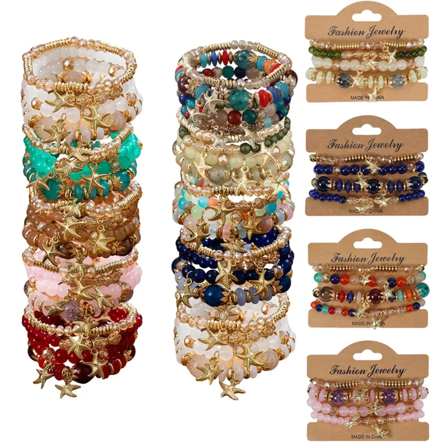 Halloween Christmas Gift for Her/Him 12/16/24pcs Mix Summer Bohemian Luxury Multi-Layer Beaded Bracelets Set - Golden-Tone Starfish - Daily Wear Jewelry, Festival Accessory & Ideal Gift for Women & Jewelry Enthusiasts
