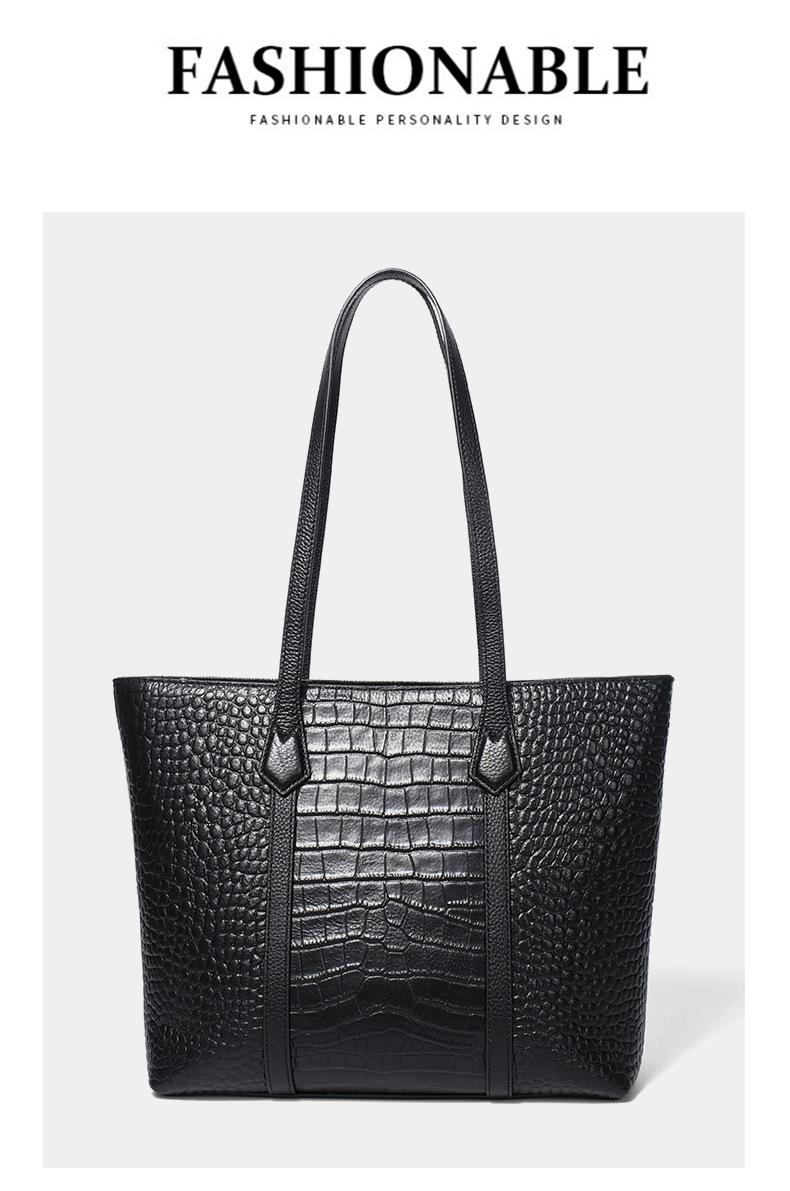 Cross-border leather alligator pattern Cowhide Bag large-capacity women's new versatile casual shoulder bag premium daily commuter tote bag 2026