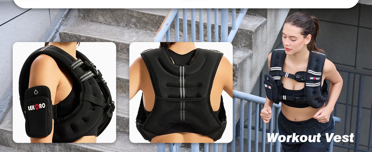 LEKÄRO Weighted Vest, 6lbs/8lbs/12lbs/16lbs/20lbs/25lbs/30lbs Weights Vest for Women Men with Reflective Stripe for Workout, Strength Training, Running, Walking, Muscle Exercise Equipment Adjustable Protective Belt SpringStatements