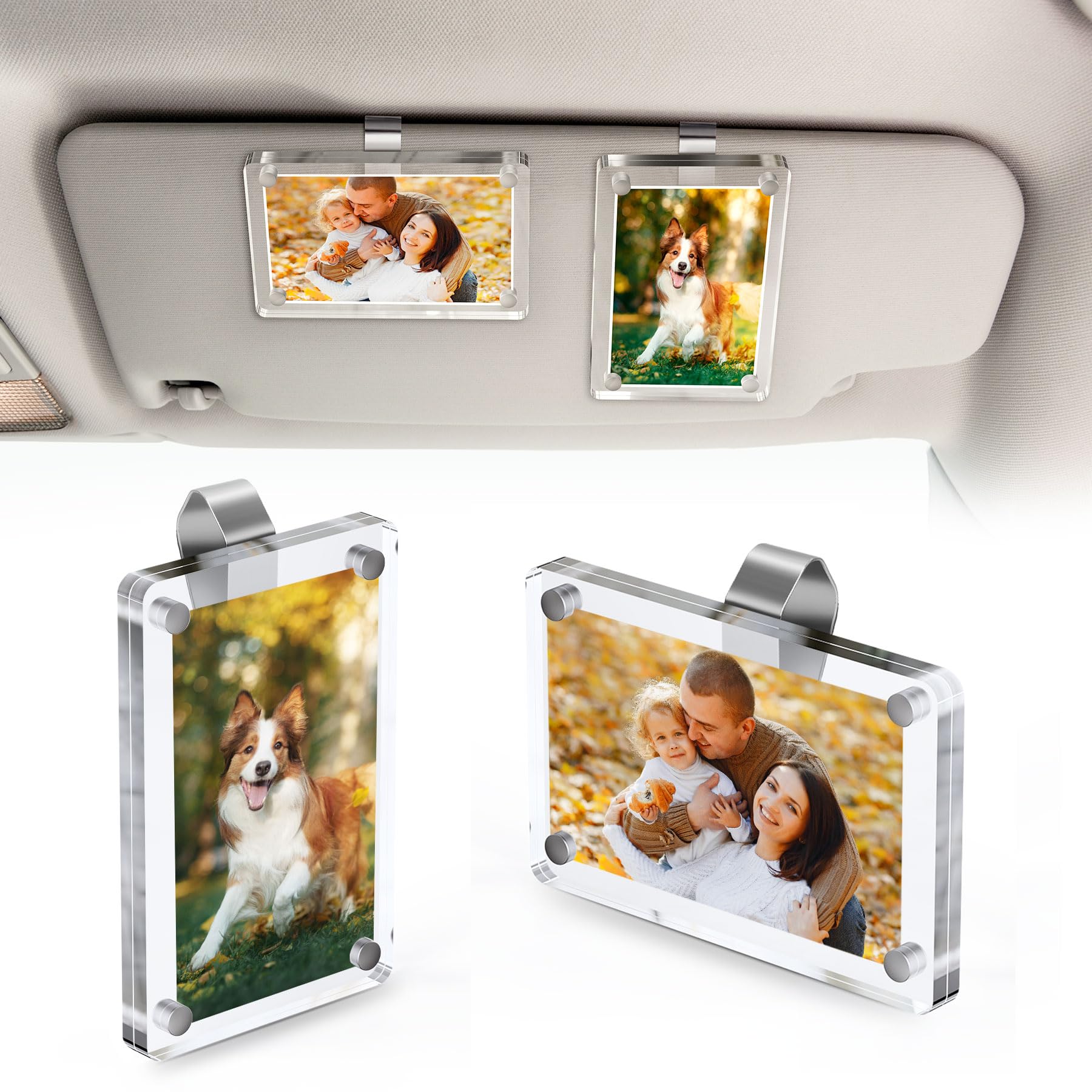 Strong Magnetic Four - Corner Adsorption Acrylic Photo Frame, Fits 2.4*3.5 Inch Photos, Universal for Car and Desktop