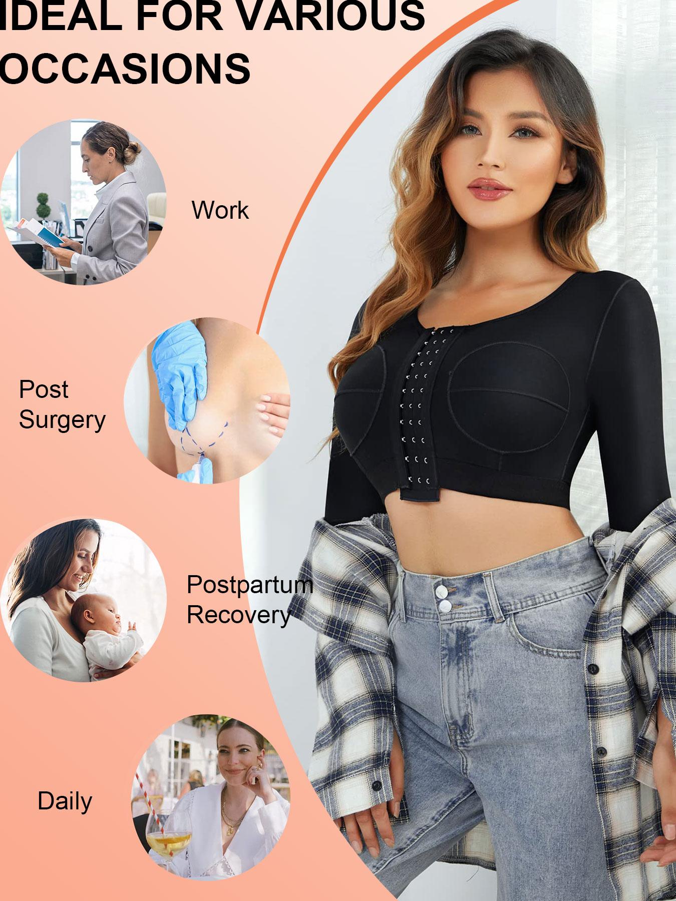 Women's High Elasticity Compression Bodysuit, Shapewear, 3/4 Sleeves Arm Tightening, Cup Design Chest Shaping, Four Button Adjustable Fit