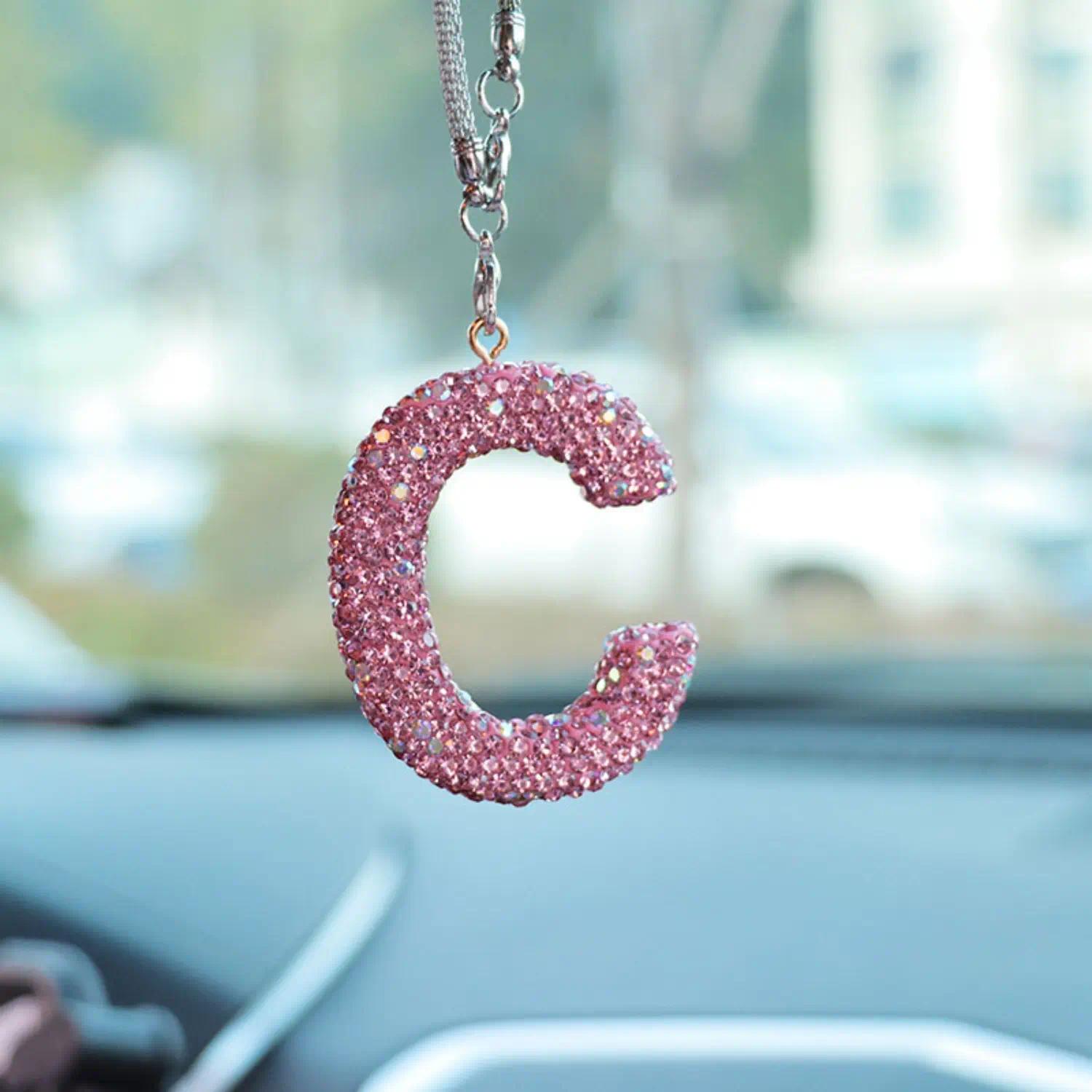 Women's Pink Rhinestone Letter A Car Charm - Sparkle Crystal Rearview Mirror Hanging Ornament, Auto Interior Decor, Personalized Accessory for Daily Drive, Gifts, Decorates Cars (sohochic)