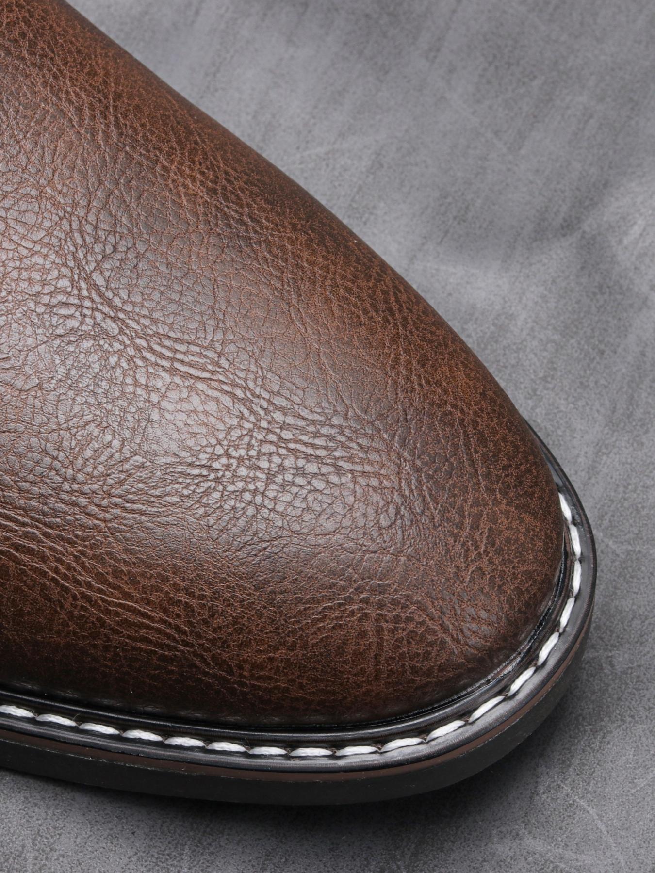 PU Leather Chelsea Boots, Vintage Simple Style, Stitched Elastic Fabric, Thick Rubber Sole Support, Natural Texture, Urban Youth Casual Walking Shoes