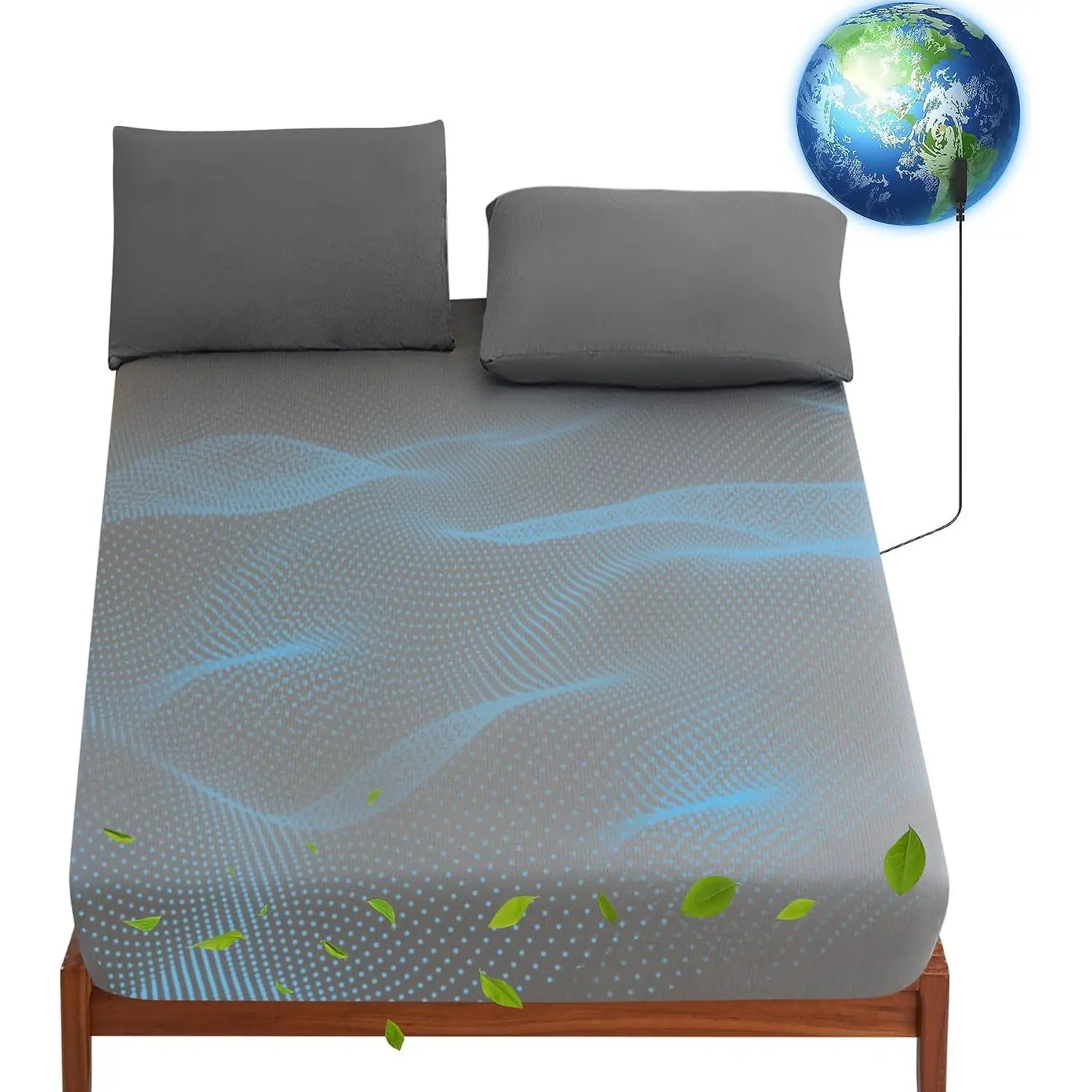 Grounding Sheets King 90% Organic Cotton + 10% Pure Silver Fitted Grounded Sheet for Healthy Sleep Therapy Earth Connected Bed Sheet with Long Grounding Cord (Gray 78"x 80"x 16")