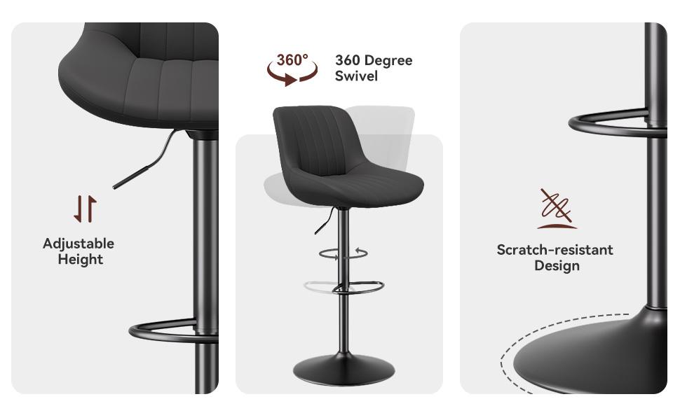 Bar Stools Set of 2, Adjustable Modern Swivel Bar Stools with Backs, Counter Height Performance Fabric Island Chairs for Home Kitchen, Dark Brown