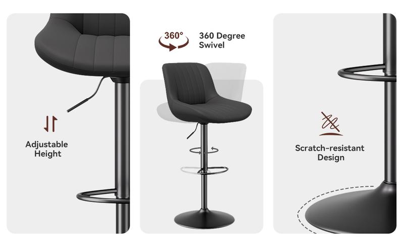 Bar Stools Set of 2, Adjustable Modern Swivel Bar Stools with Backs, Counter Height Performance Fabric Island Chairs for Home Kitchen, Dark Brown