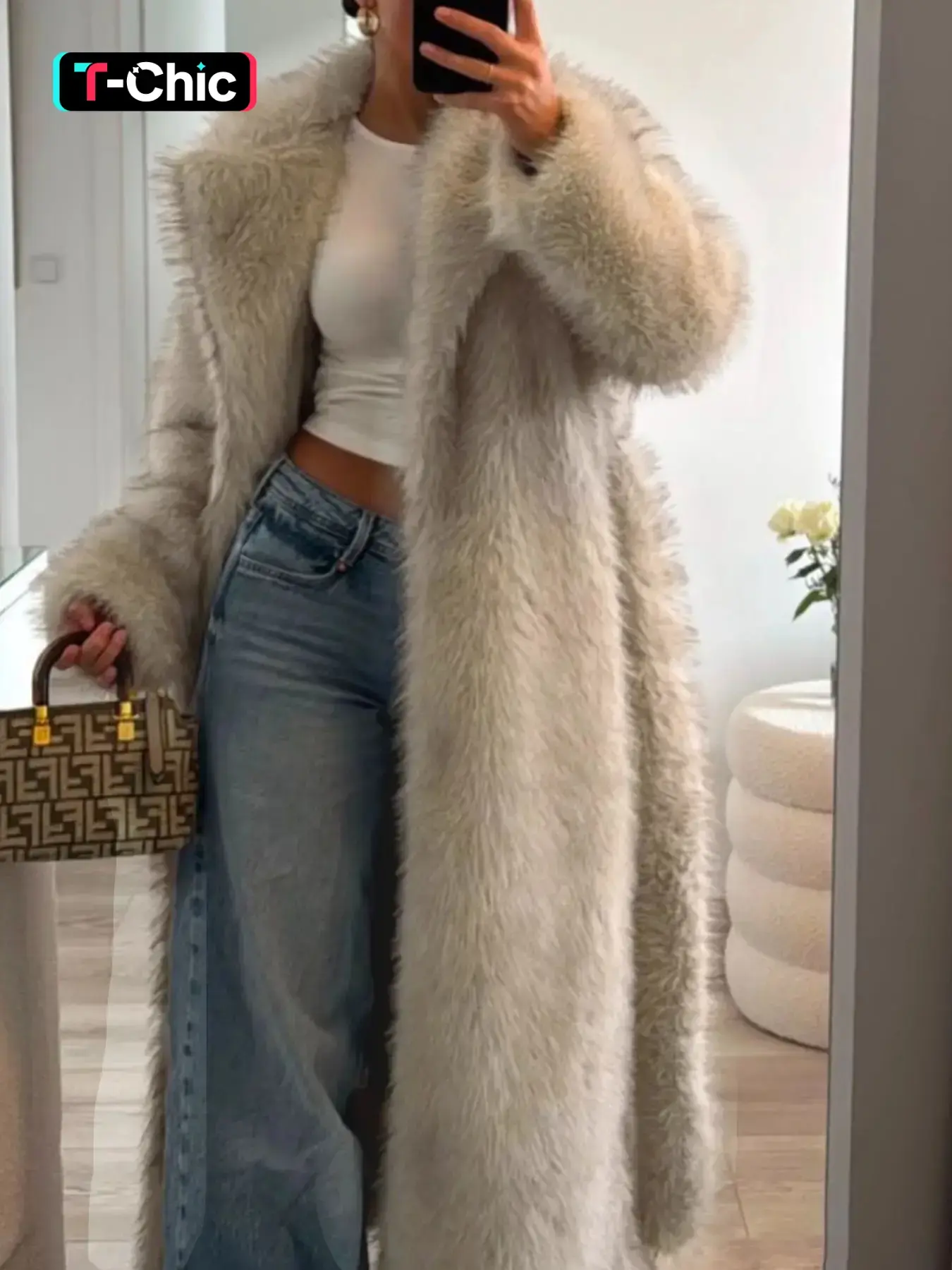 Women's Casual Fashion Faux Fur Long Winter Coat, Stylish Warm Outerwear for Ladies, Perfect for Cold Weather