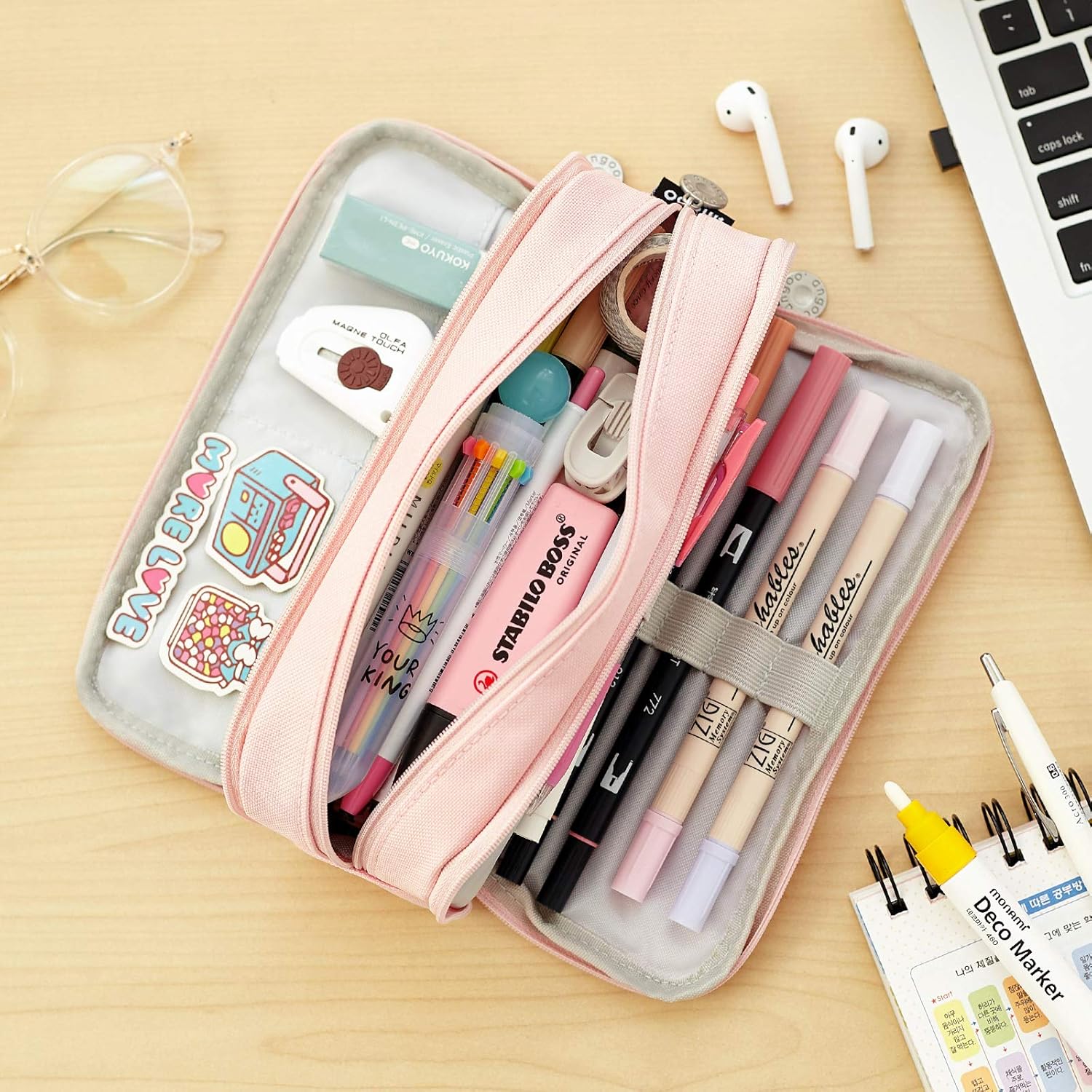 Aesthetic Pencil Pouch, Large Capacity 3-Compartment Canvas Organizer for Teens, College School Supplies, Back to School Shopping, Back To School Haul, Bag Accessories