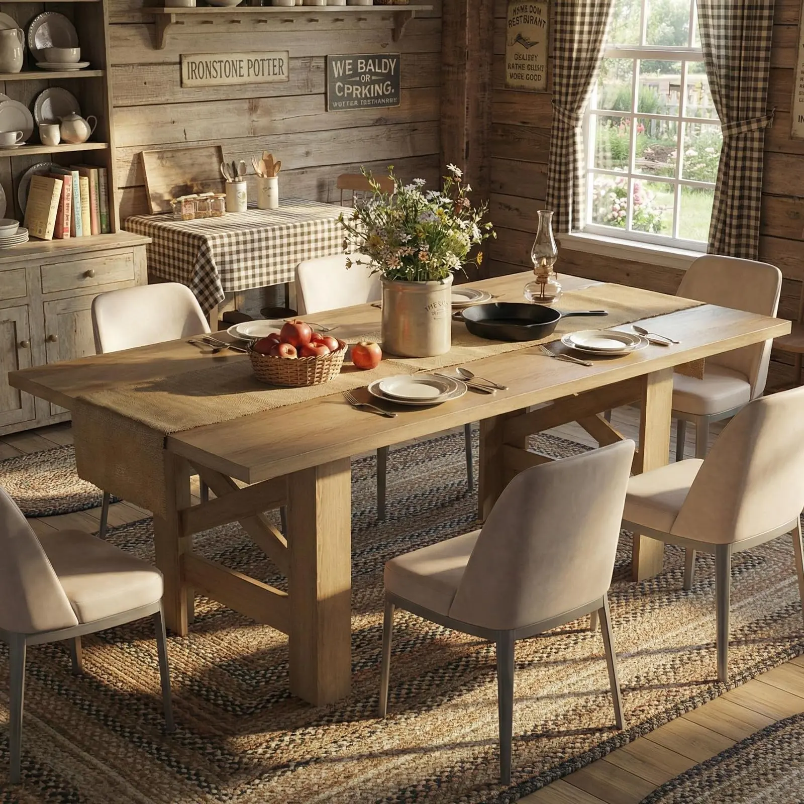71" Farmhouse Dining Table for 6-8, Black Rectangular Table, Heavy-duty Triangular Legs Support 400 LBS, Sturdy X-Base for Kitchen & Office