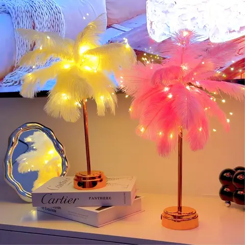Mother's Day 80 LED Feather Handmade DIY Lamp, Dual Power USB Battery Box, Romantic Night Light, Bedroom Decor, Wedding Party Gift