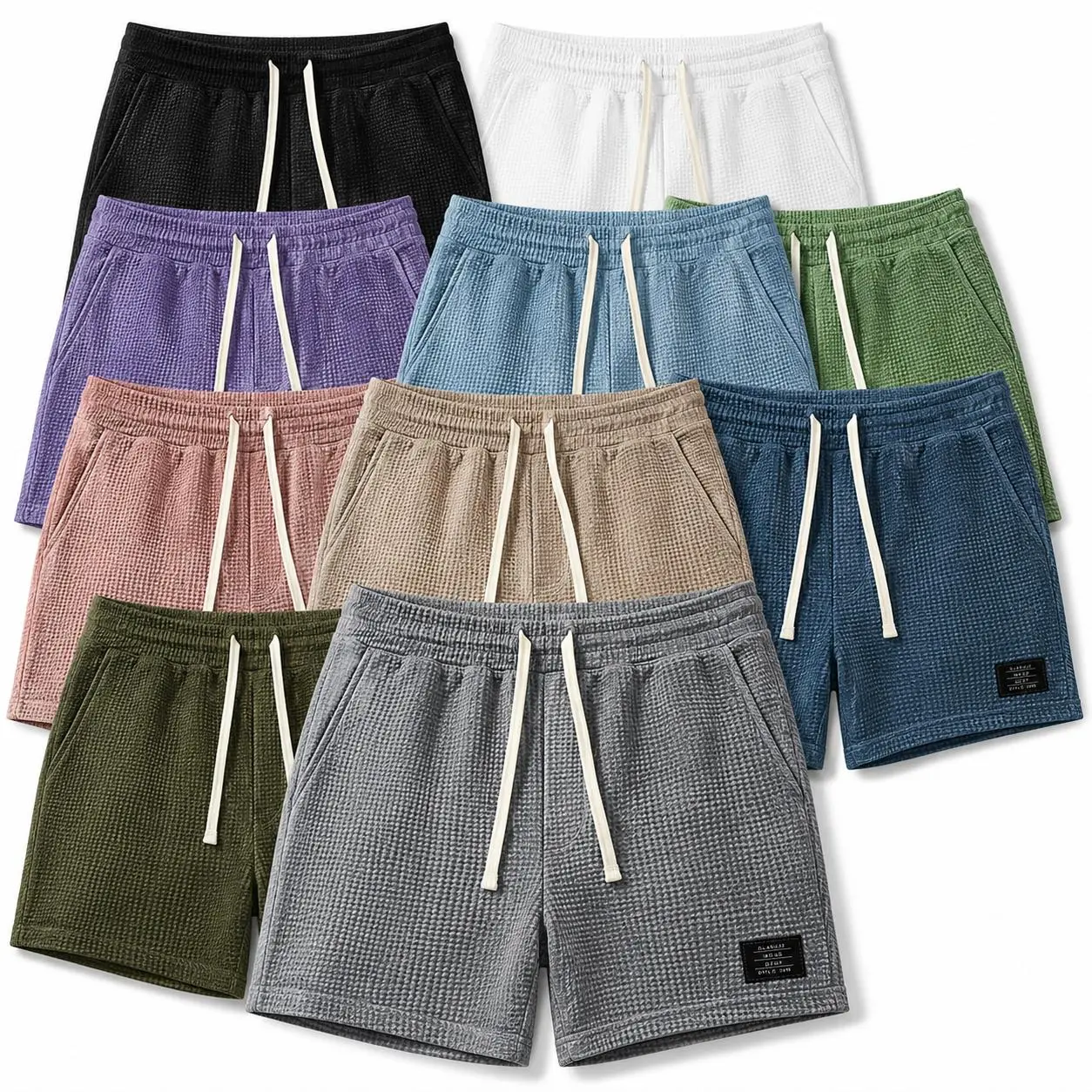 Men’s Waffle Lounge Shorts 1/3-Pack, Versatile Loose-Fitting Mid-Length Solid Color Bottoms with Elastic Waist for Home, Leisure, Travel, Outdoor Activities, Everyday Wear and Father’s Day Gifts