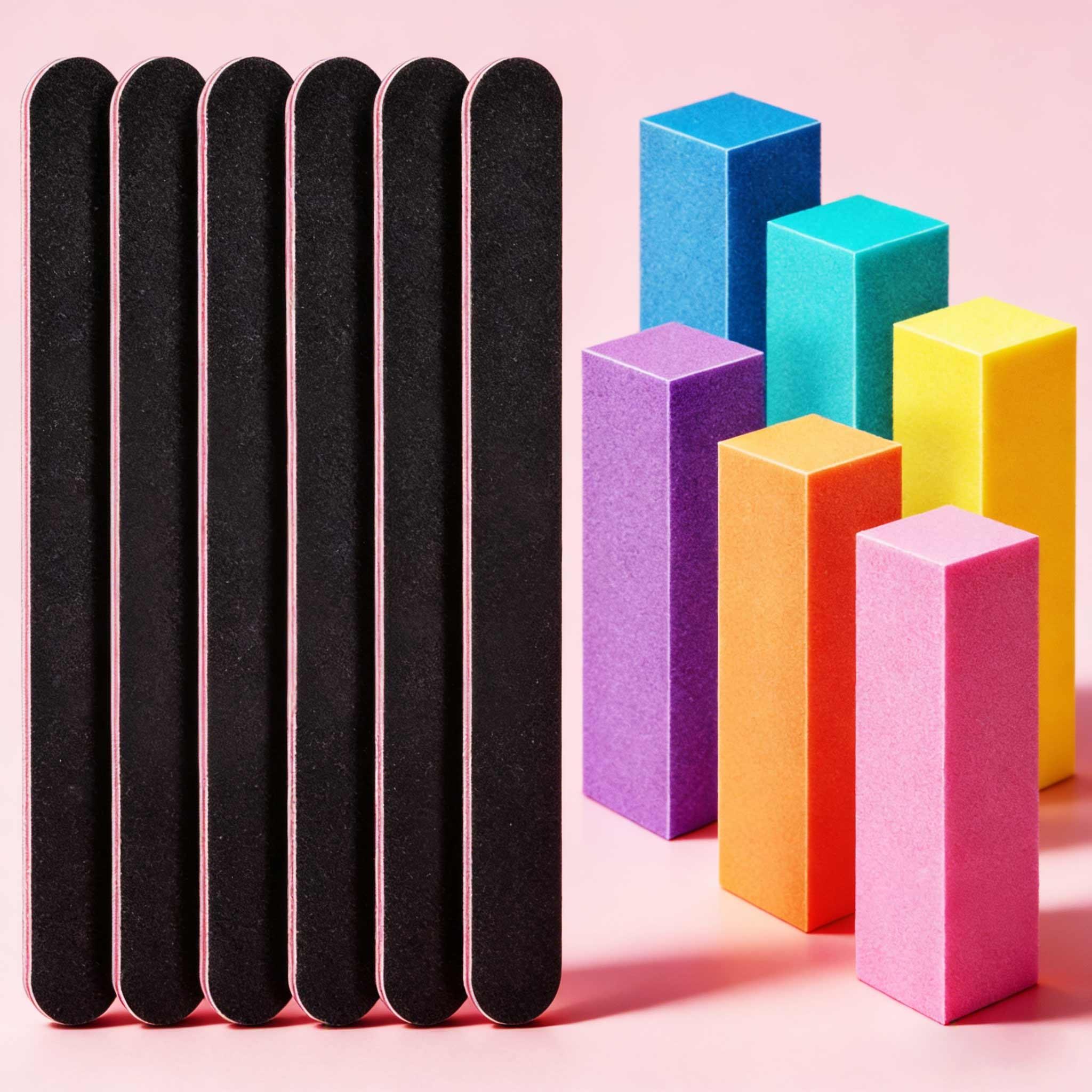 Nail Files and Buffer, SylviaNails Professional Manicure Tools Kit Rectangular Art Care Buffer Block Tools 100 180 Grit 12 pcs(Multicolor)