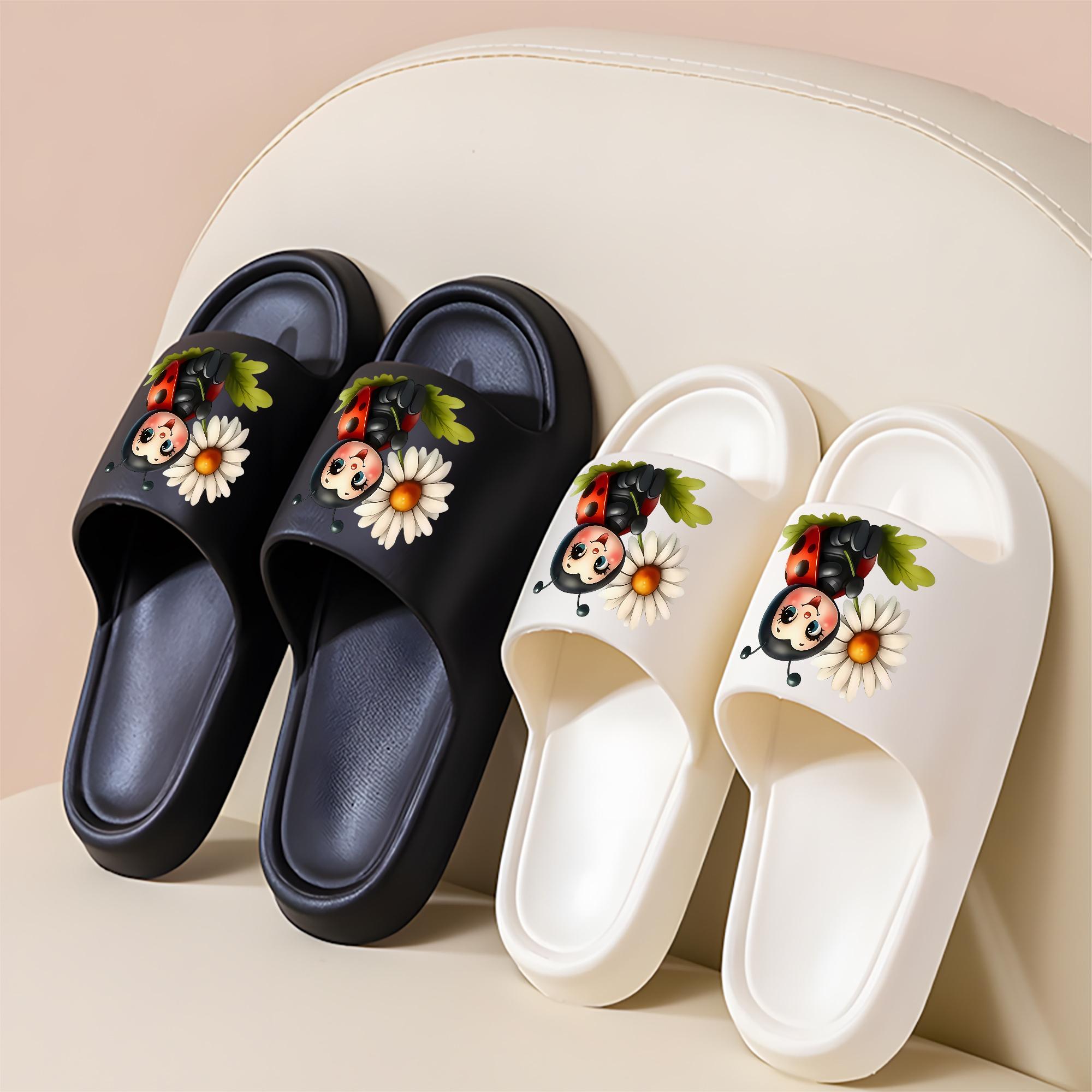 1 pair of new unisex slippers, ladybug and daisy design, indoor/outdoor slippers, holiday gift slippers, women's home slippers, room slippers, birthday gift slippers, casual slippers, summer EVA slippers, bathroom slippers, beach slippers