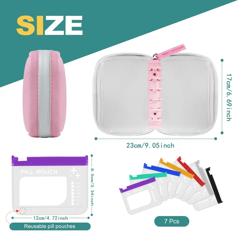 A7 Waterproof Pill Organizer with 7 Large Zippered Pill Pouches for A7 Binder, BPA-Free Weekly Medicine Storage, Color-Coded Reusable Travel Pill System, Supplement Organizer #GLOBAL PICKS