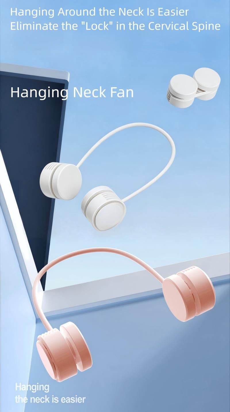 Foldable Neck Fan USB Rechargeable Portable Turbine Leafless Safety Quiet Mini Fan, Home Personal Outdoor Sports Fan