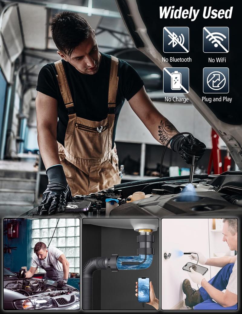 Endoscope Camera with Light, 1920P HD Borescope with 8 Adjustable LED Lights, Borescope with 16.4ft Semi-Rigid Snake Camera with Light, 7.9mm IP67 Waterproof Inspection Endoscope for iOS and Android