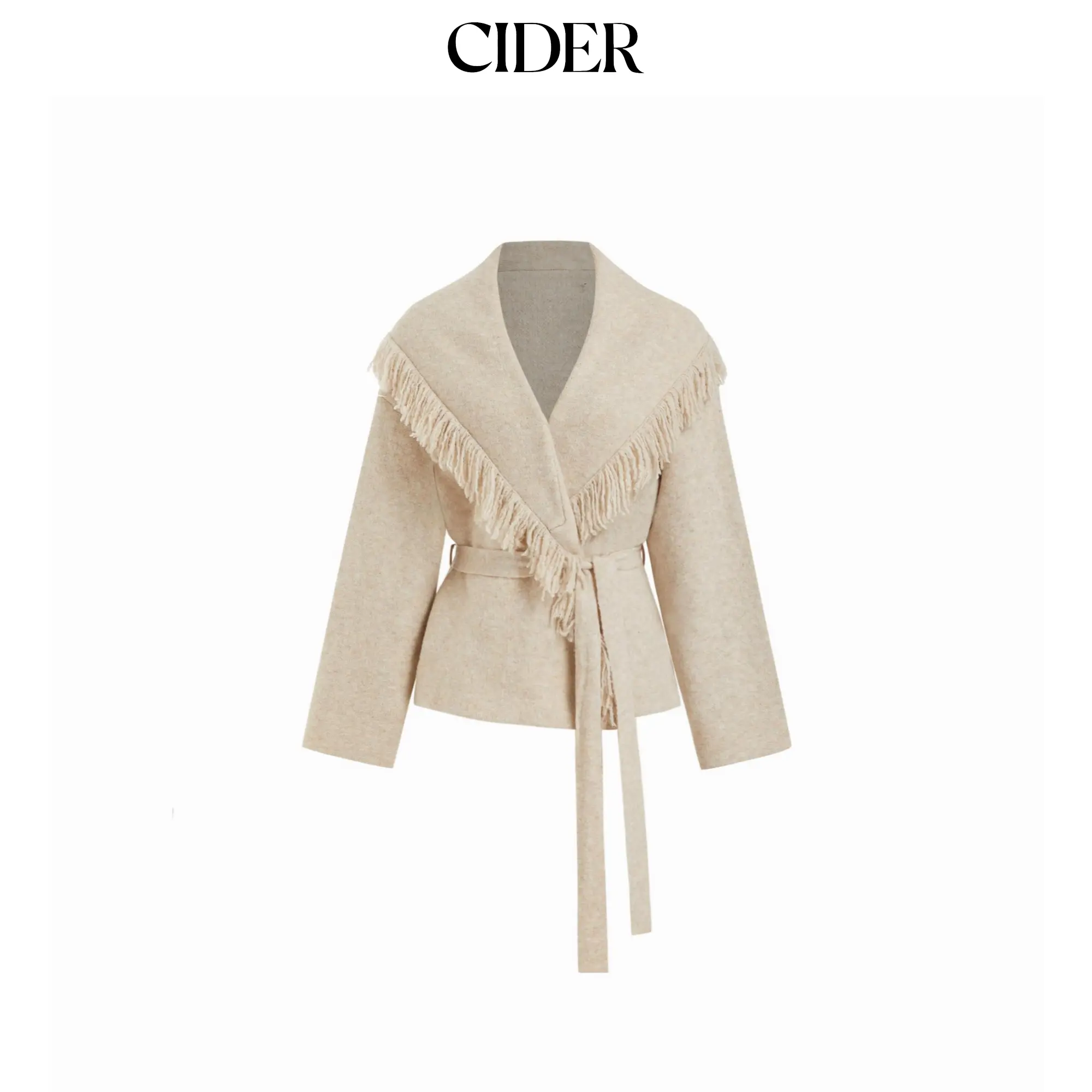 Cider Fringed Wool-blend Knit Wrap Cardigan With Belt SohoChic