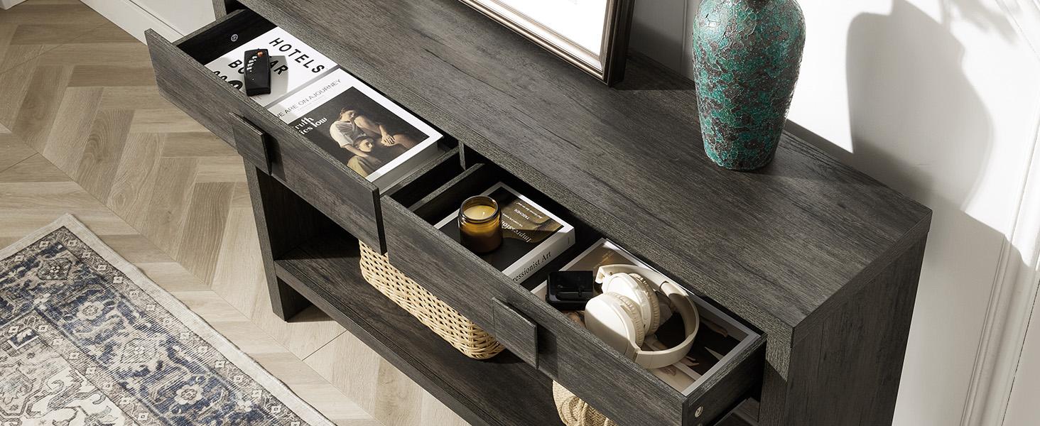 ONBRILL 47" Console Table with Drawers, Narrow Entryway Table with Open Storage Shelves, Mid Century Modern Hallway Accent Tables Behind Couch Table for Living Room【BlackFridayDeal】 ONBRILL 47" Console Table with Drawers, Narrow Entryway Table with Open Storage Shelves, Mid Century Modern Hallway Accent Tables Behind Couch Table for Living Room【BlackFridayDeal】